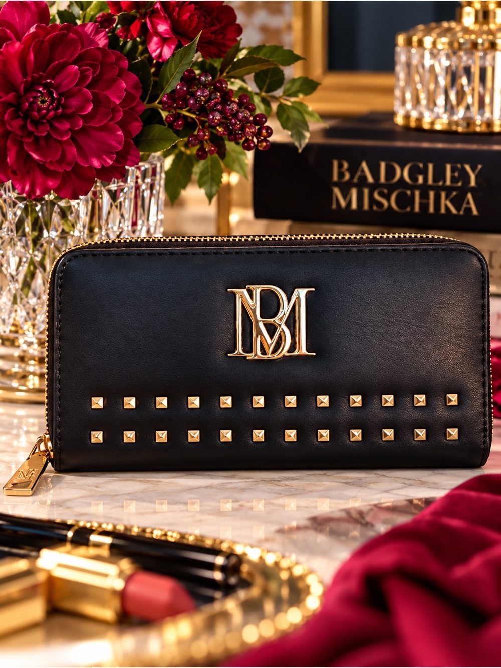 Badgley Mischka New Black Wallet with  Vegan Leather & Zip Around